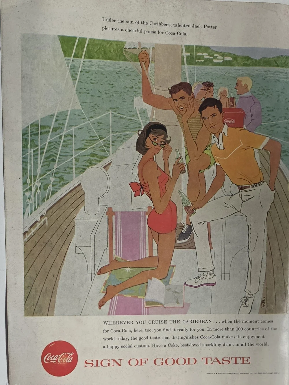 Coca-Cola Nautical Poster with Red Swimwear and Green Sea